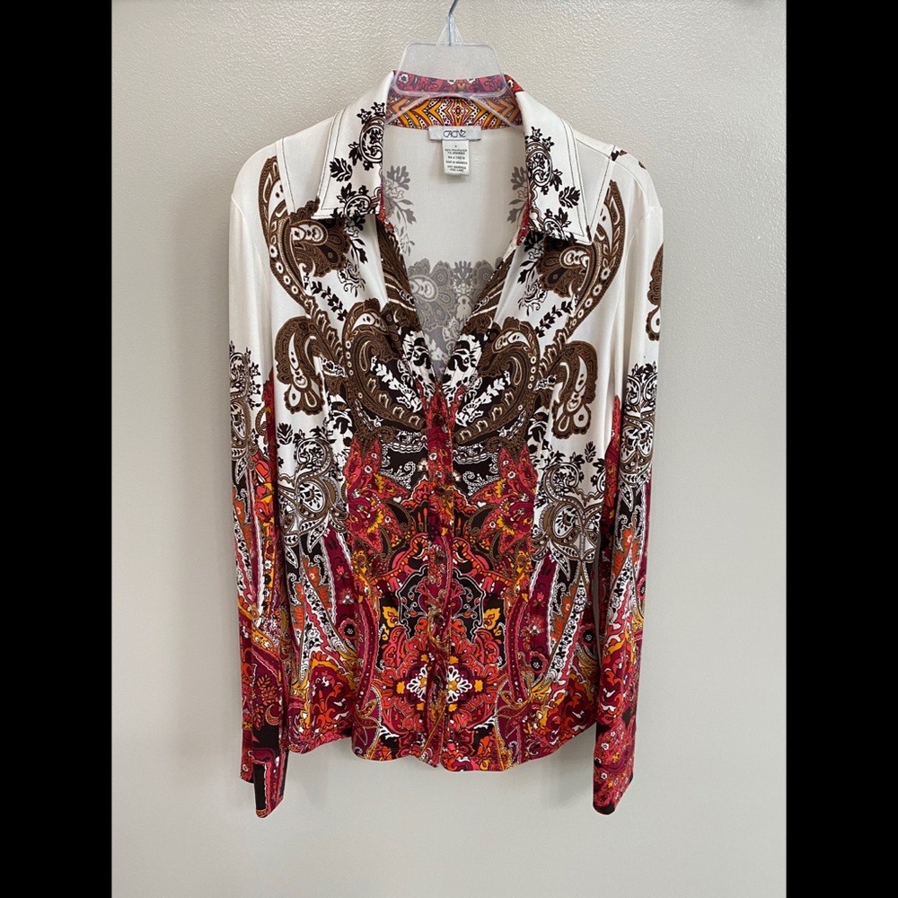 Patterned Button Down Blouse - image 1